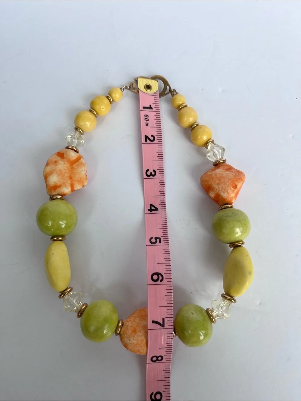 Vintage Les Bernard Orange Yellow Green Chunky Beaded Necklace Mod 80’s